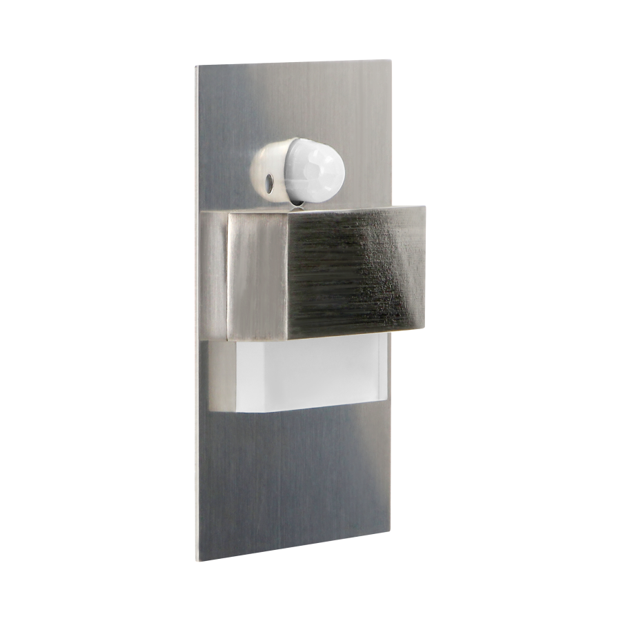 TRACO LED 1.5W, flush-mounted staircase luminaire, 12VDC, 30lm, 6000K, satin, twilight and motion sensor