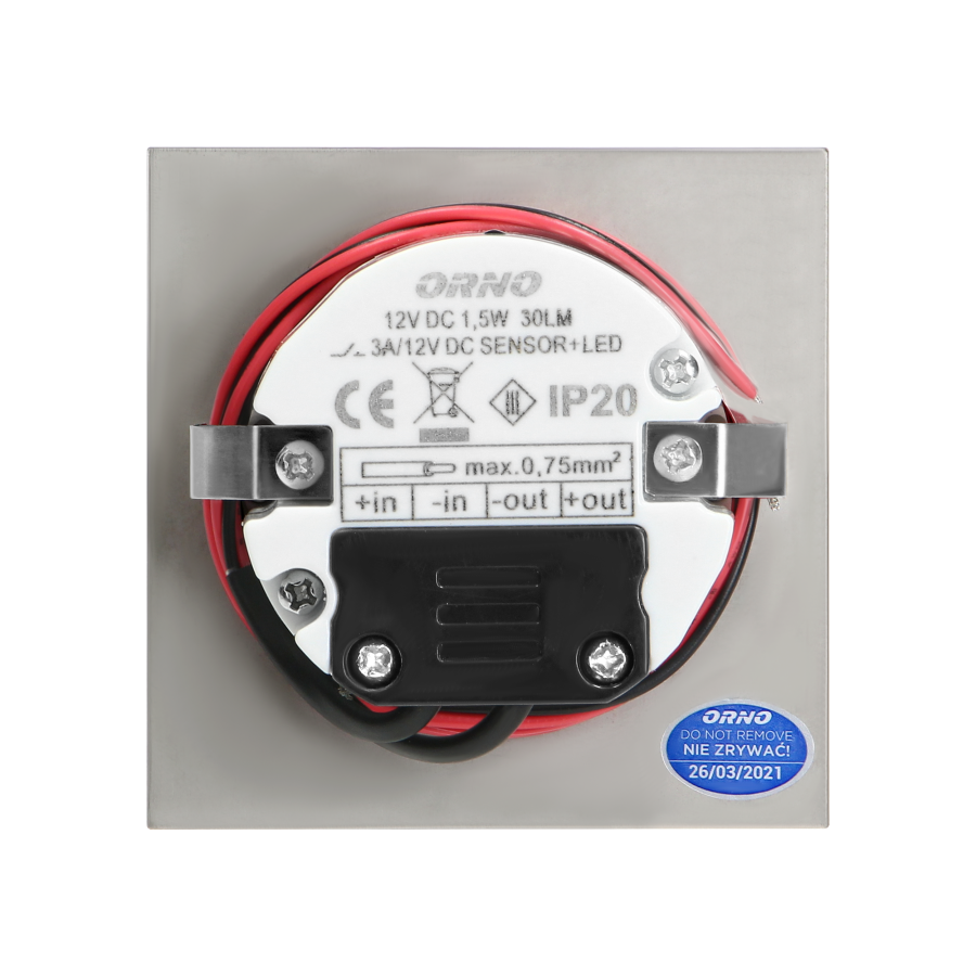 TRACO LED 1,5W, oprawa schodowa podtynkowa, 12VDC, 30lm, 6000K, satyna, czujnik ruchu i zmierzchu