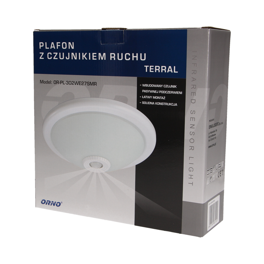 TERRAL, plafon oświetleniowy z czujnikiem ruchu 360st, 2x40W, E27, IP20, szkło matowe