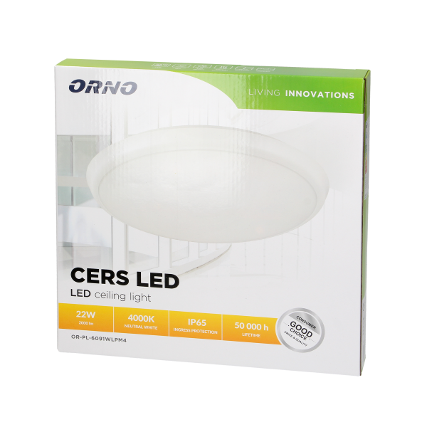 CERS LED 22W, plafon oświetleniowy, 2000lm, IP65, 4000K, poliwęglan mleczny, biały