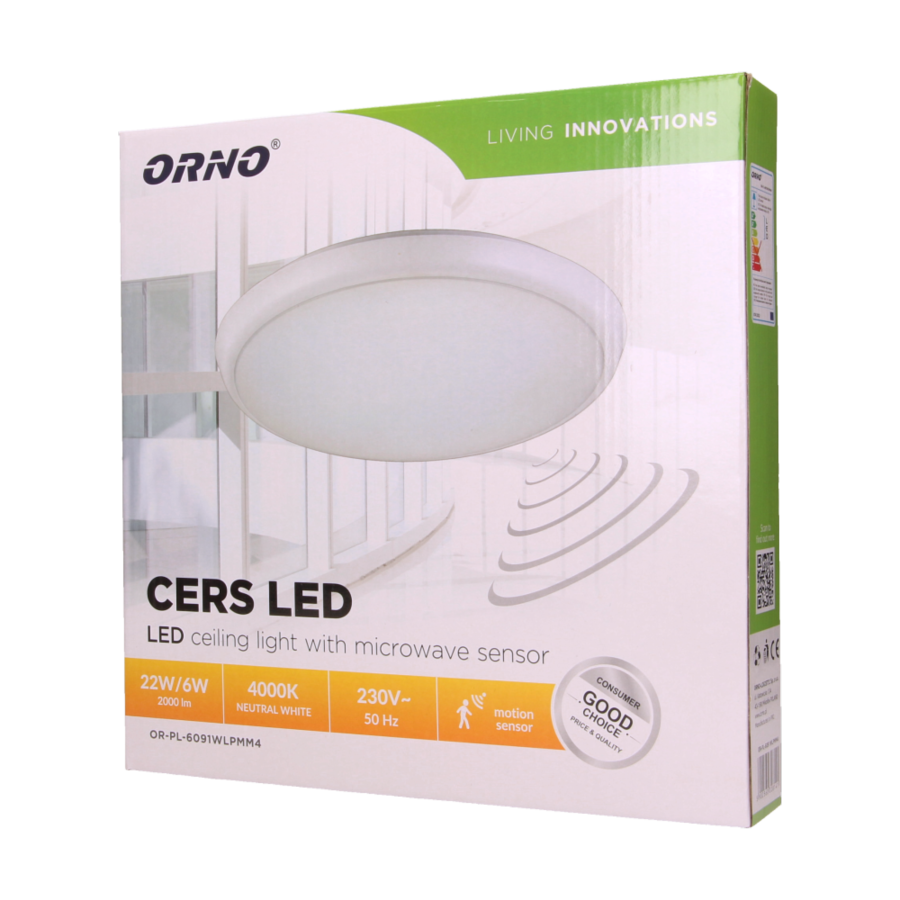 LED lighting fixture CERS with microwave motion sensor, 22W