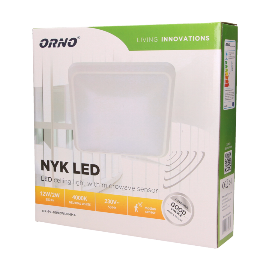 LED lighting fixture NYK with microwave sensor, 12W