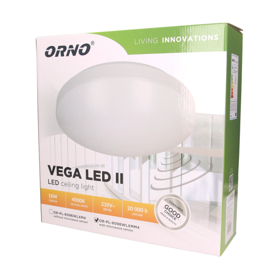 LED lighting fixture VEGA II with microwave sensor, 18W