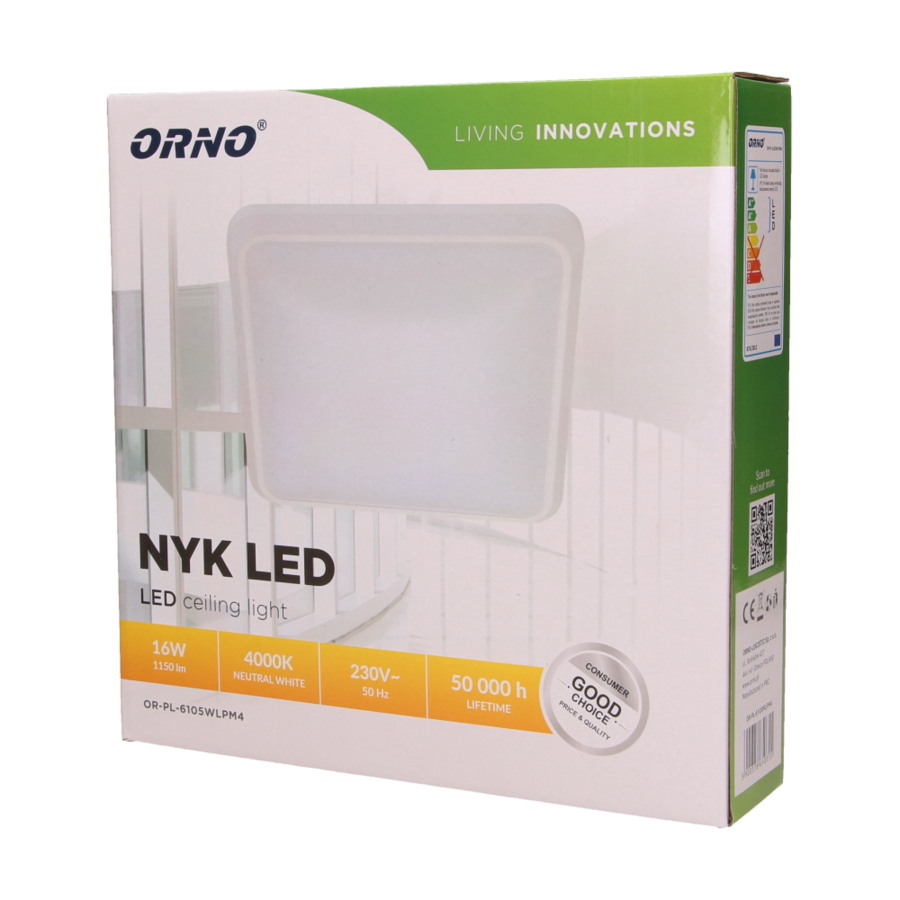NYK LED 16W, plafon oświetleniowy, 1150lm, 4000K, poliwęglan mleczny, biały