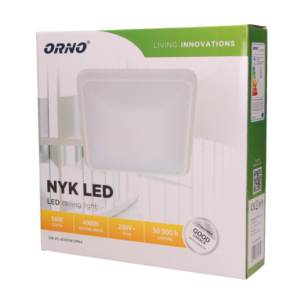 NYK LED 16W, plafon oświetleniowy, 1150lm, 4000K, poliwęglan mleczny, biały