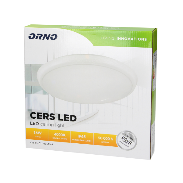 CERS LED 16W, plafon oświetleniowy, 1300lm, IP54, 4000K, poliwęglan mleczny, biały