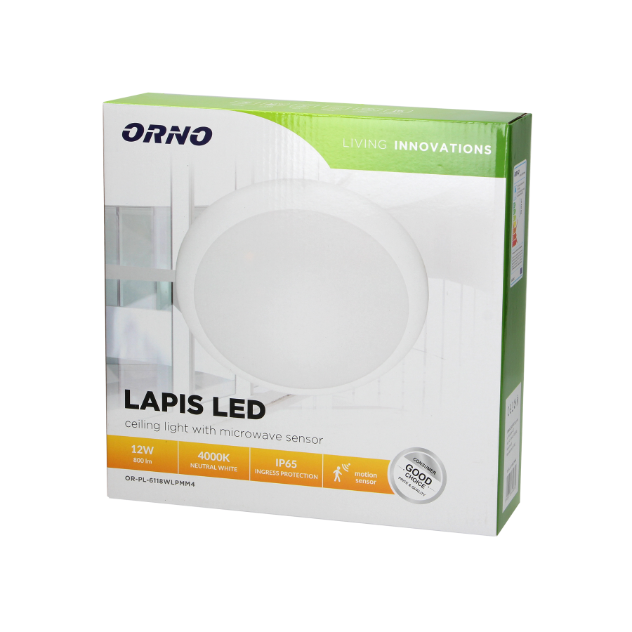 LAPIS LED lighting fixture with microwave sensor 12W, IP65, IK10