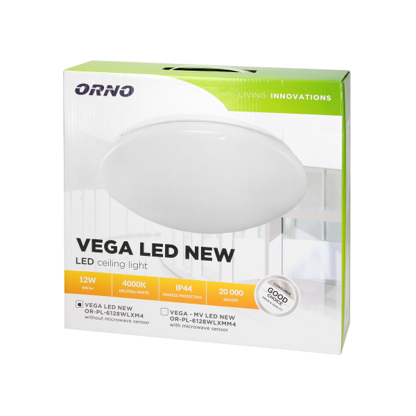 VEGA LED NEW 12W, plafon oświetleniowy, 840lm, IP44, 4000K, PMMA+stal