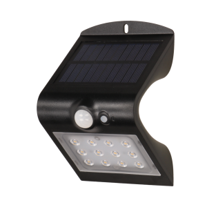 SILOE LED 1,5W, lampa solarna z czujnikiem ruchu 120st, 190lm, IP65, 4000K, 1200mAh, podwójne źródło światła, czarna