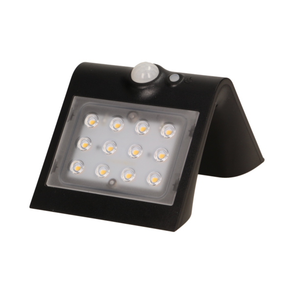 SILOE LED 1,5W, lampa solarna z czujnikiem ruchu 120st, 190lm, IP65, 4000K, 1200mAh, podwójne źródło światła, czarna