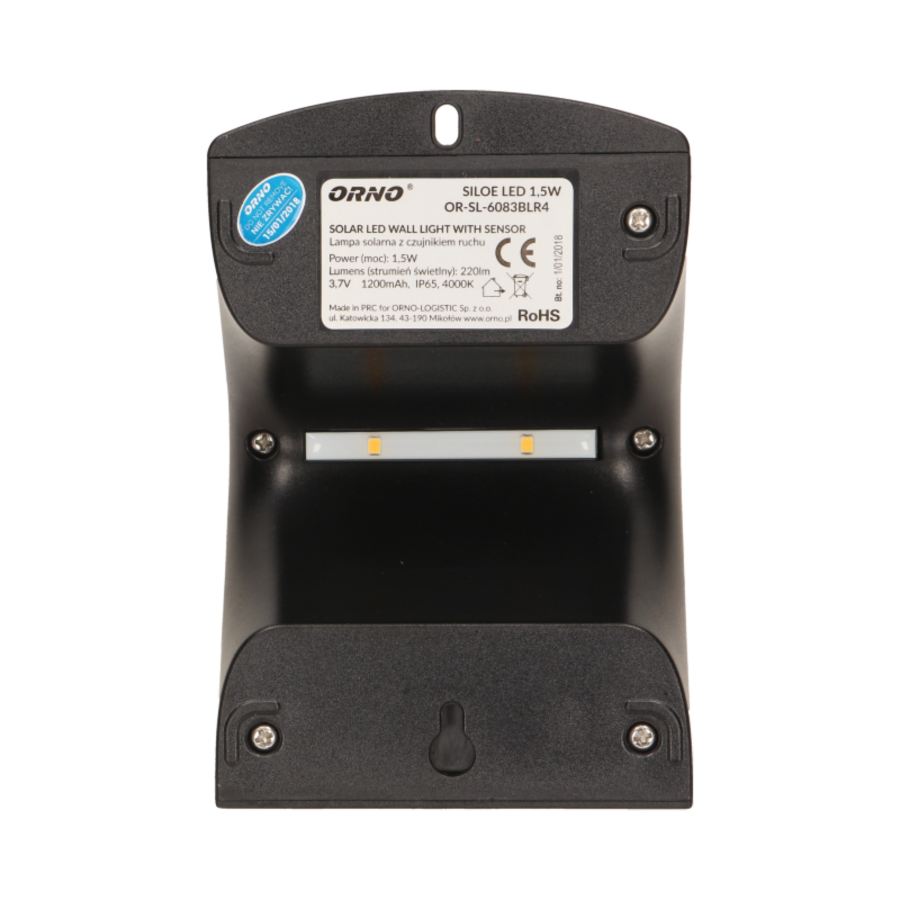 SILOE LED 1,5W, lampa solarna z czujnikiem ruchu 120st, 190lm, IP65, 4000K, 1200mAh, podwójne źródło światła, czarna