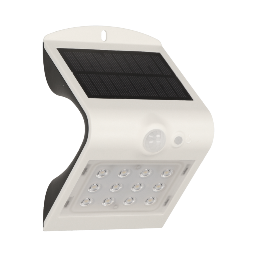 SILOE LED 1,5W, lampa solarna z czujnikiem ruchu 120st, 190lm, IP65, 4000K, 1200mAh, podwójne źródło światła, biała