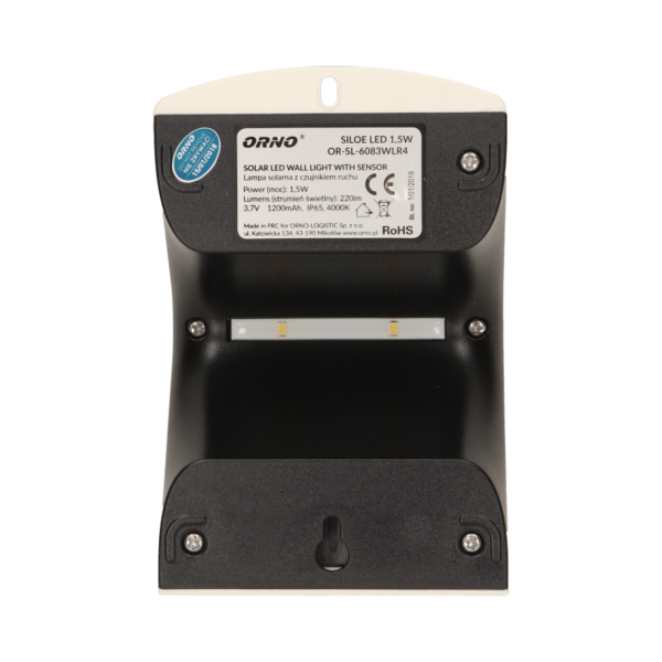 SILOE LED 1,5W, lampa solarna z czujnikiem ruchu 120st, 190lm, IP65, 4000K, 1200mAh, podwójne źródło światła, biała
