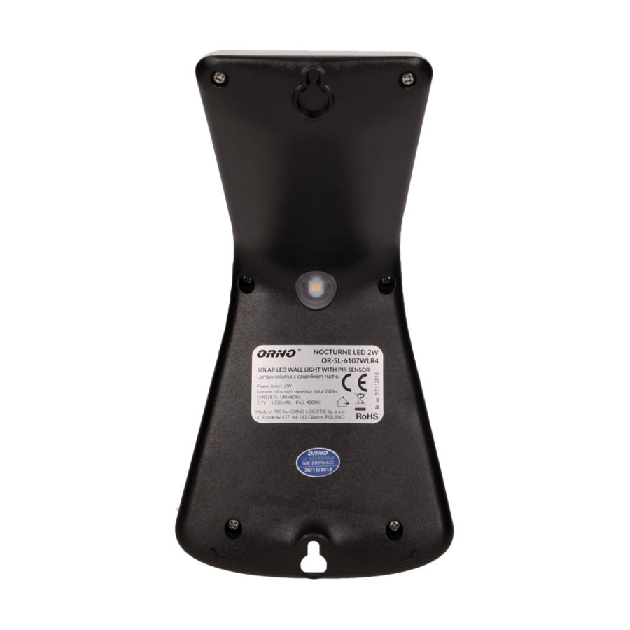 NOCTURNE LED 2W, lampa solarna z czujnikiem ruchu 120st, 240lm, IP65, 4000K, 1200mAh, podwójne źródło światła, biała