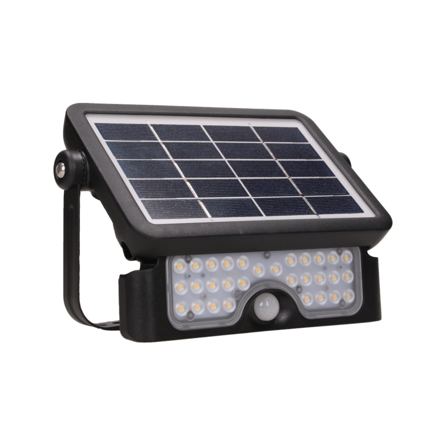 LUX LED 5W, naświetlacz solarny z czujnikiem ruchu 500lm, IP65, 4000K, 2x1500mAh, czarny