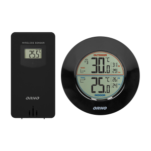 Wireless weather station with indoor and outdoor temperature indicator, black