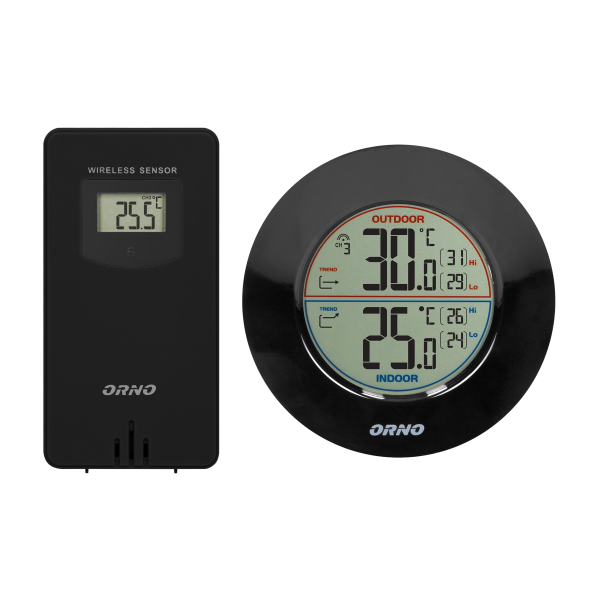 Wireless weather station with indoor and outdoor temperature indicator, black
