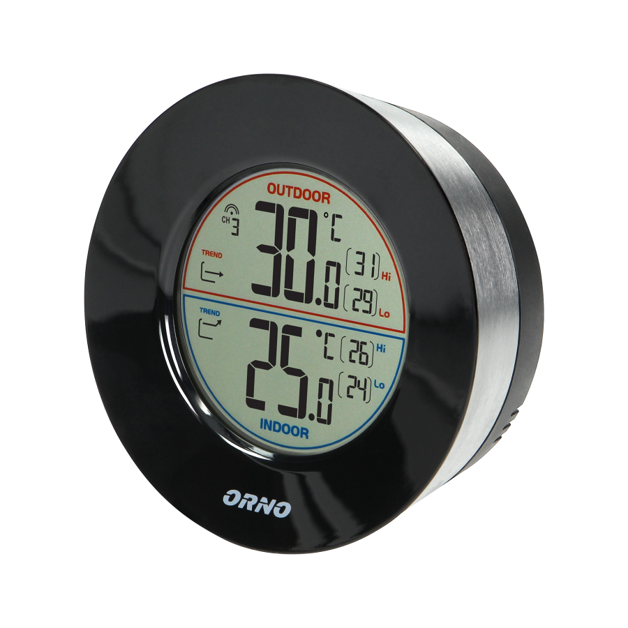Wireless weather station with indoor and outdoor temperature indicator, black