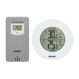 Wireless weather station with indoor and outdoor temperature indicator, grey and white