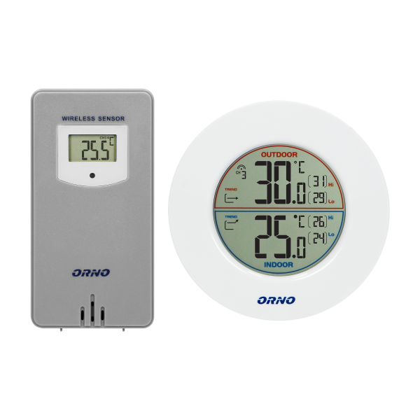Wireless weather station with indoor and outdoor temperature indicator, grey and white