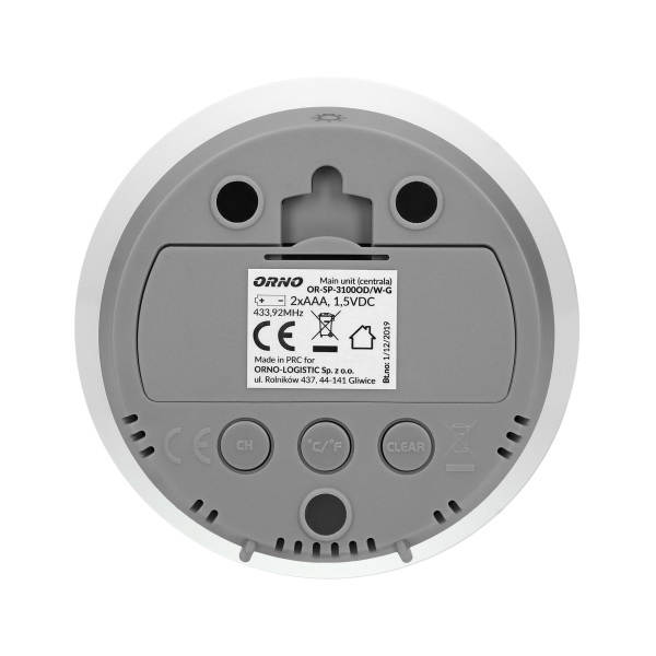 Wireless weather station with indoor and outdoor temperature indicator, grey and white