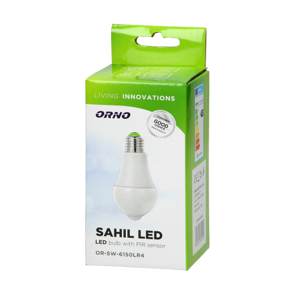 SAHIL LED PIR 12W A60, żarówka z PIR 12W, 850lm, 4000K