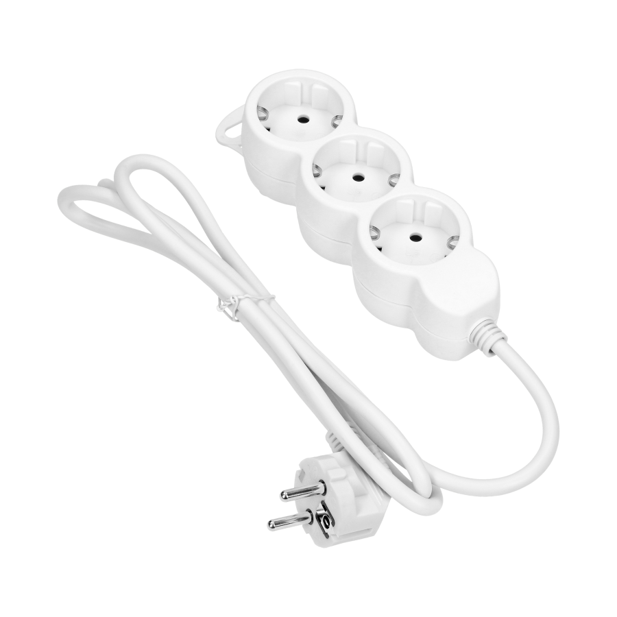 Przedłużacz 3-krotny 2P+Z (Schuko), 1,5m H05VV-F 3x1,0mm² , Imax=10A, biały