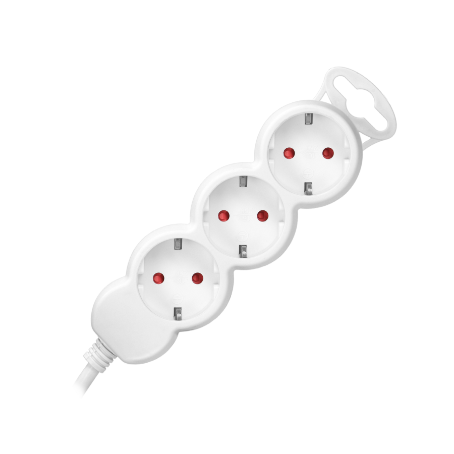 Extension sockets 3x 2P+E (Schuko), with a 3m cord H05VV-F 3x1.0mm², white