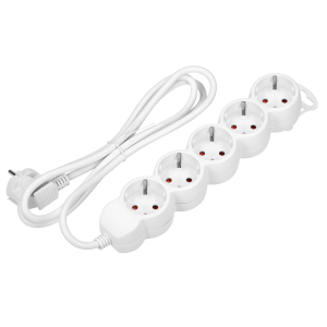 Przedłużacz 5-krotny 2P+Z (Schuko), 3m H05VV-F 3x1,0mm², Imax=10A, biały