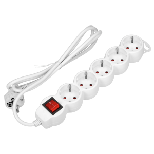 Extension sockets 5x 2P+E (schuko), with a central switch and a cord 3m long H05VV-F 3x1.0mm², white