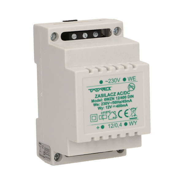 Power adapter suitable for an installation in a switchgear on a DIN rail.