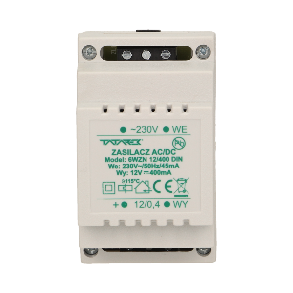 Power adapter suitable for an installation in a switchgear on a DIN rail.
