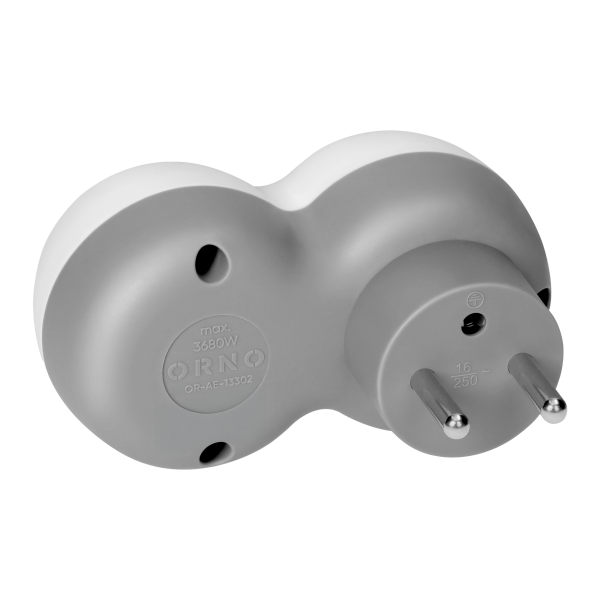 Power socket splitter 2P+E with USB-A+C charger, white-grey