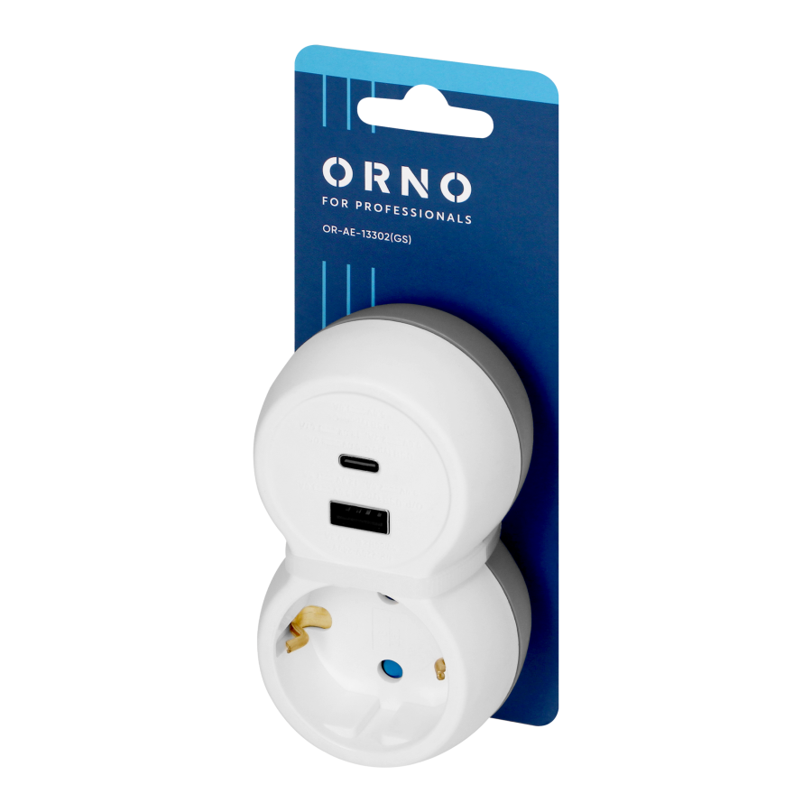 Rozgałęźnik 2P+Z, USB-A+C, schuko, biało-szary