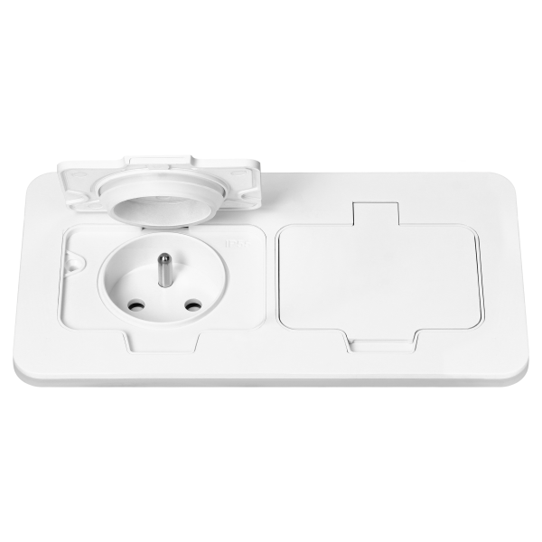 Hermetic, flush-fitting double socket, rectangular, IP55, 2x2P+E(French), white