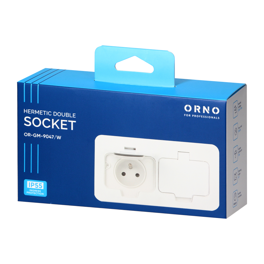 Hermetyczne gniazdo elektryczne podwójne, prostokątne, IP55, 2x2P+Z(French), białe
