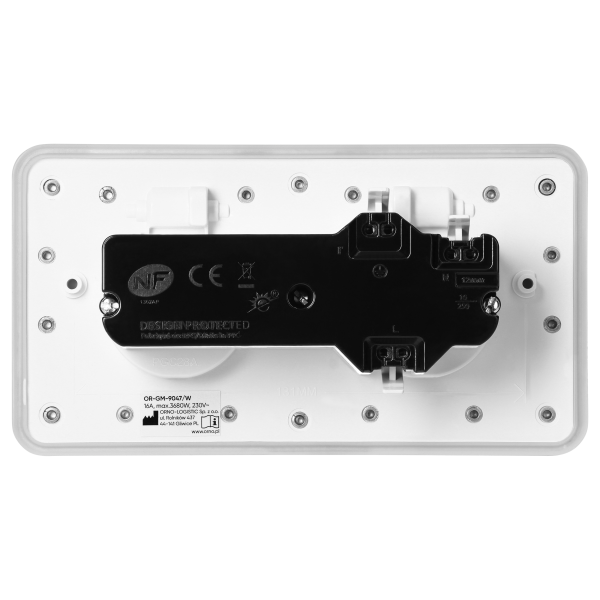 Hermetic, flush-fitting double socket, rectangular, IP55, 2x2P+E(French), white