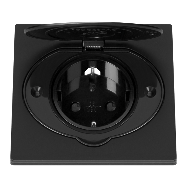 Hermetic, flush-fitting socket, IP44, 1x2P+E(Schuko), black
