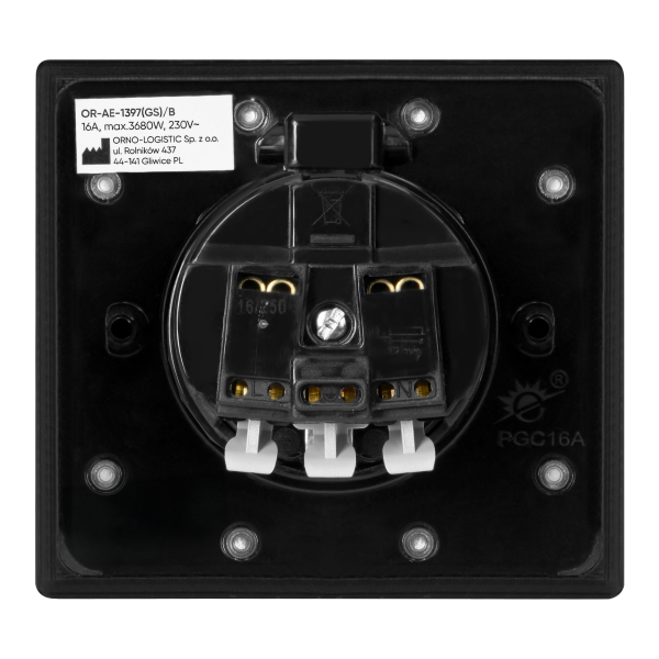 Hermetyczne gniazdo elektryczne, IP44, 1x2P+Z(Schuko), czarne