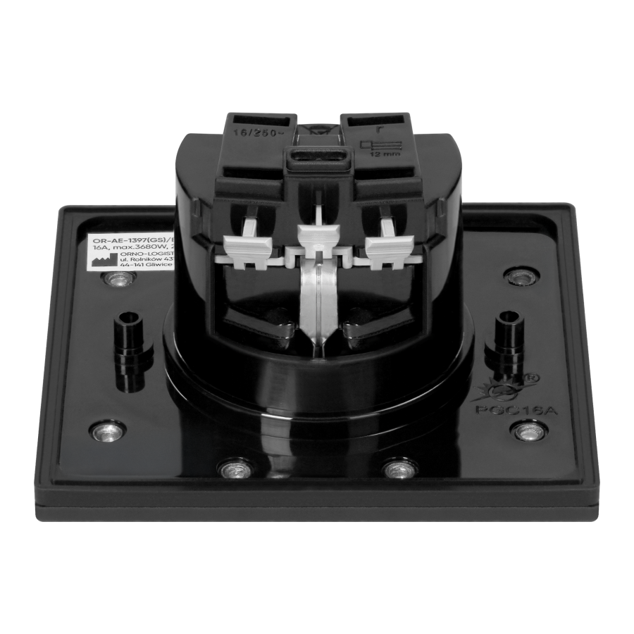 Hermetic, flush-fitting socket, IP44, 1x2P+E(Schuko), black