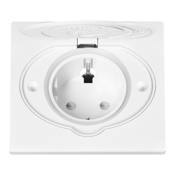 Hermetic, flush-fitting socket, IP44, 1x2P+E(Schuko), white