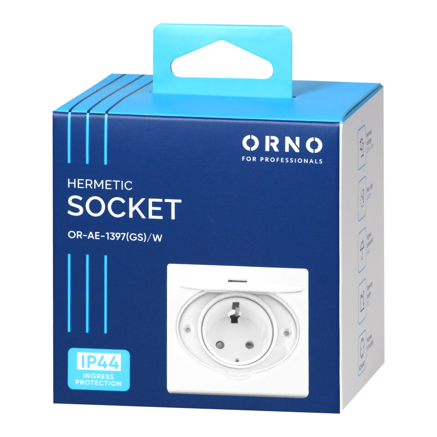 Hermetic, flush-fitting socket, IP44, 1x2P+E(Schuko), white