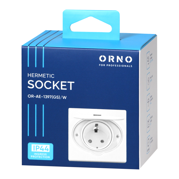 Hermetic, flush-fitting socket, IP44, 1x2P+E(Schuko), white