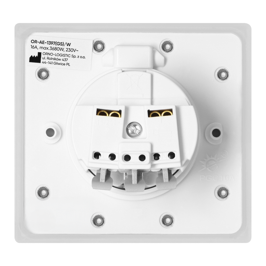 Hermetic, flush-fitting socket, IP44, 1x2P+E(Schuko), white
