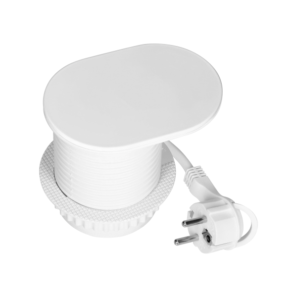 Furniture socket with USB charger and sliding cover, 1.9m cable, 1x2P+E (Schuko), 2xUSB (type A+C; PD20W), white