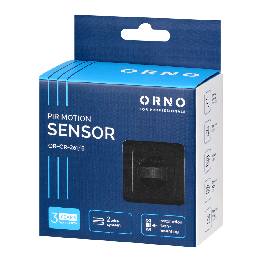 Motion sensor for installation box, 2-wire, 160°, IP20, 300W, black