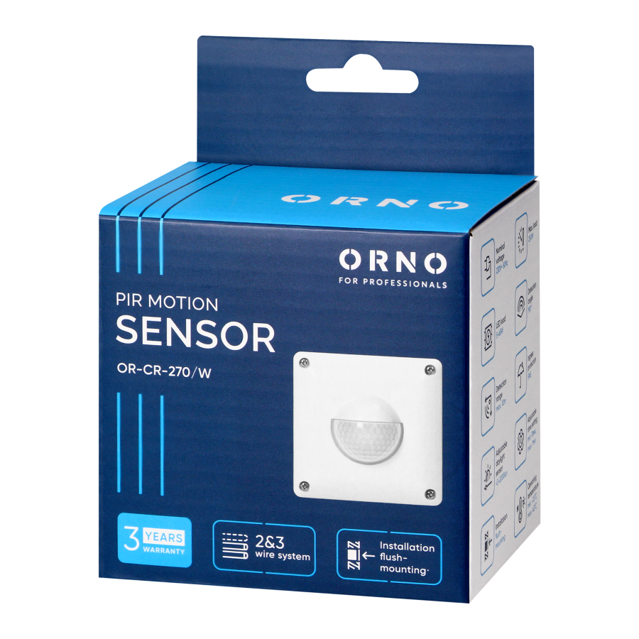 PIR motion sensor 190°, 2 or 3 wires, IP65, 250W, max range 20m, white