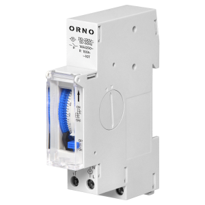 Mechaniczny programator czasowy 1 modułowy, 24 godziny, minimum 15 minut, 110-230 VAC, rezerwa 100 godzin