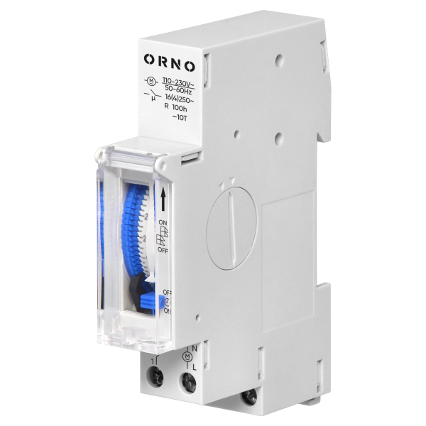 Mechanical time switch battery 1 module , 24 hours, minimum 15 minutes, 110-230 VAC, reserve 100 hours