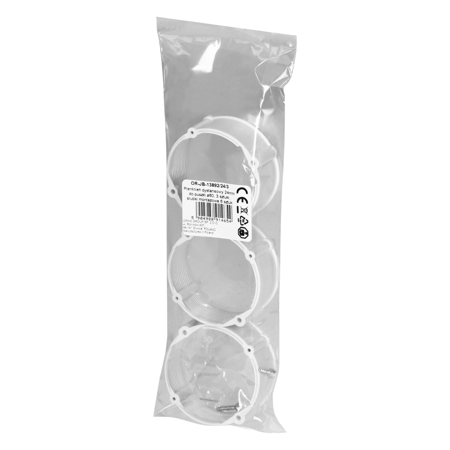 Pierścień dystansowy 24 mm do puszki ∅60, 3 sztuki, śrubki montażowe 6 sztuk